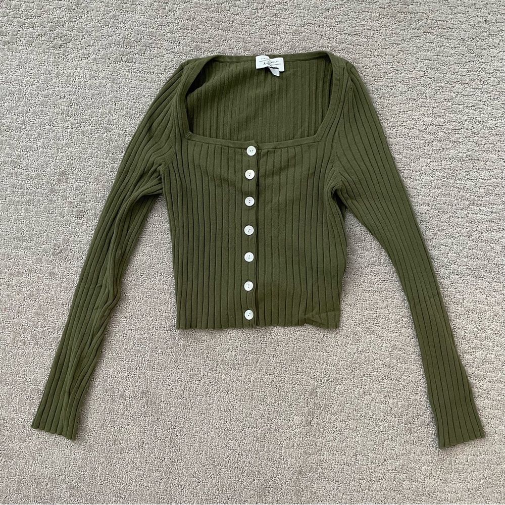 & Other Stories Cropped Green Button Up Shirt - Size S